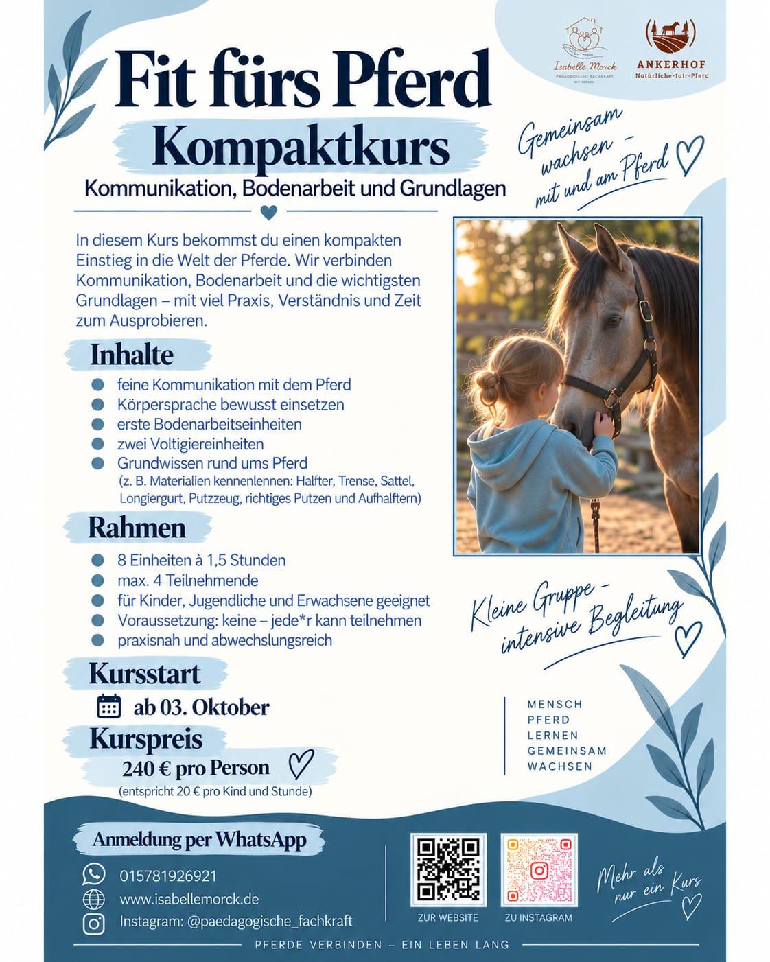 Plakat Fit fürs Pferd Kompaktkurs ab 03. Oktober, Kommunikation, Bodenarbeit und Grundlagen